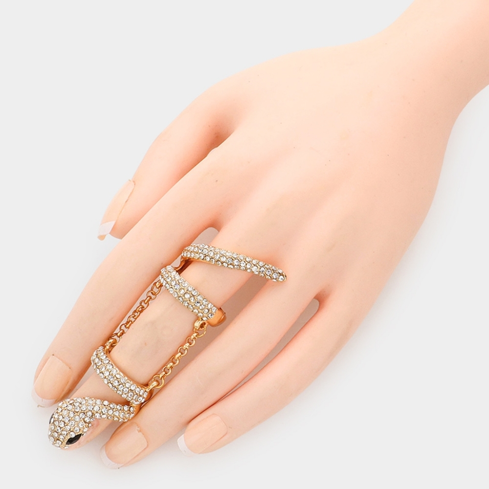 Gold Wrapped Snake Metal Finger Statement Pave Rhinestone Crystal Ring Wiggle